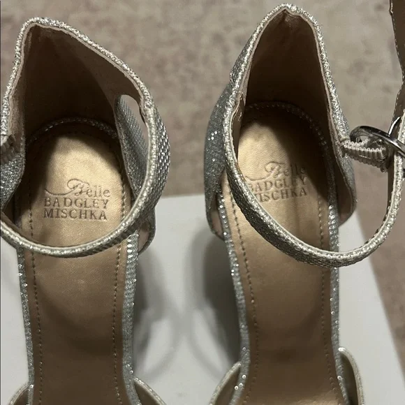 Badgley Mischka Silver Crystal Peep-Toe Ankle-Strap Heels - Picture 6 of 8